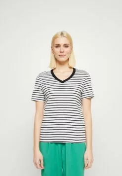 Selected Femme Slfessential Striped V-Neck Tee - T-Shirts Med Print - Black