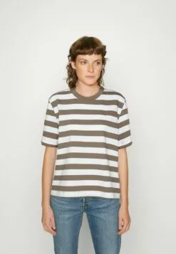 Front 21 Selected Femme Slfessential Striped Boxy Tee - T-Shirts Med Print - Morel