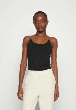 Selected Femme Strap Broderi Anglaise Body - Topper - Black