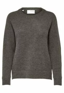 Selected Femme Slflulu Ls O-Neck B - Strikkegenser - Medium Grey Melange