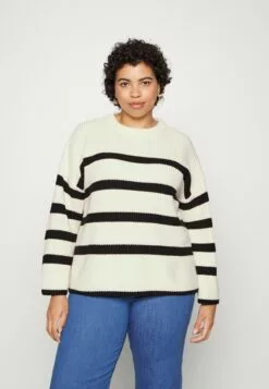 Slfbloomie O Neck Plus Size - Strikkegenser - Snow White/Black