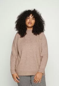 Knit High Neck Curve - Strikkegenser - Camel